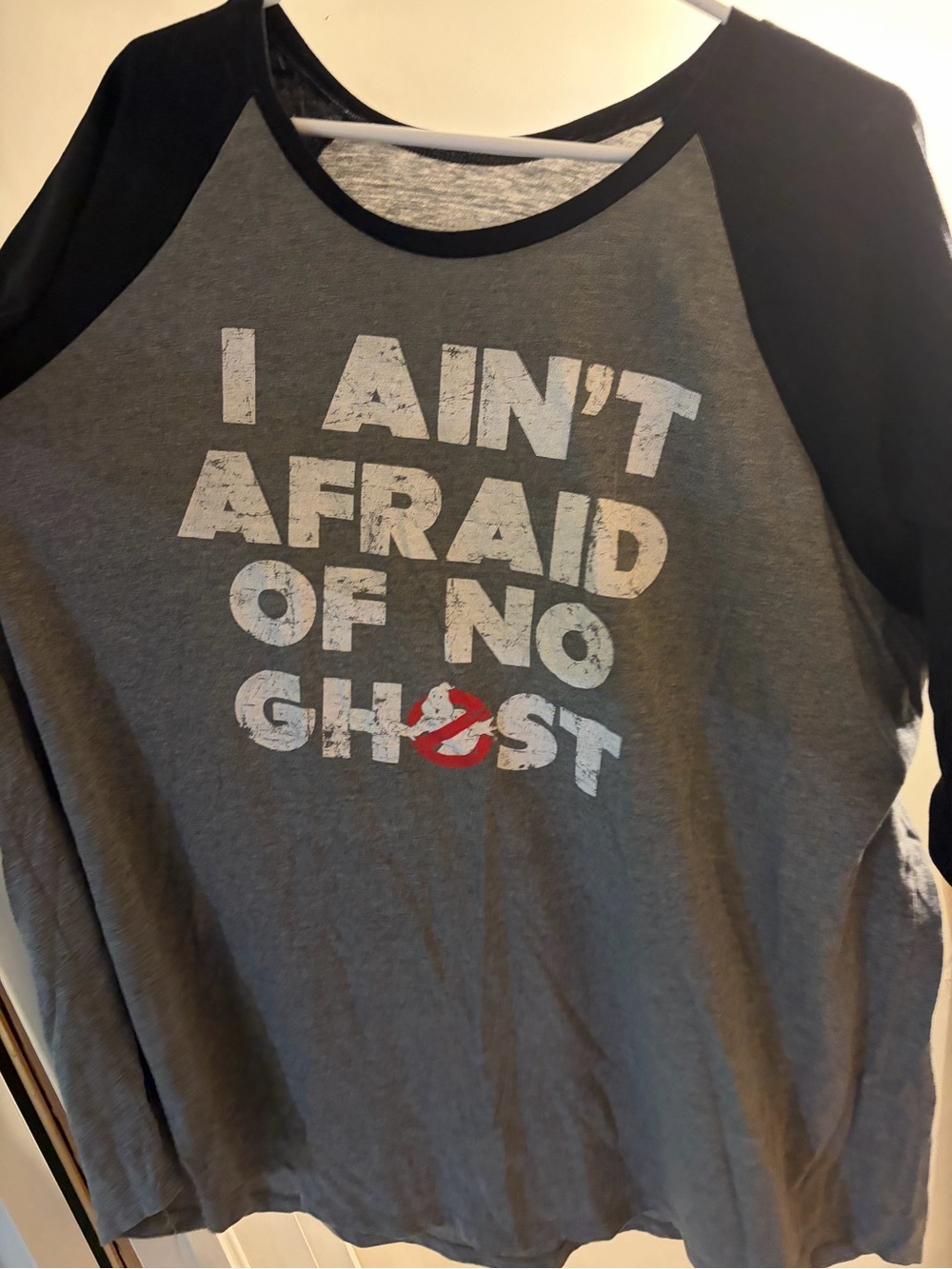 Ripple Junction Grey and Black Raglan Tee with Ghostbusters Logo